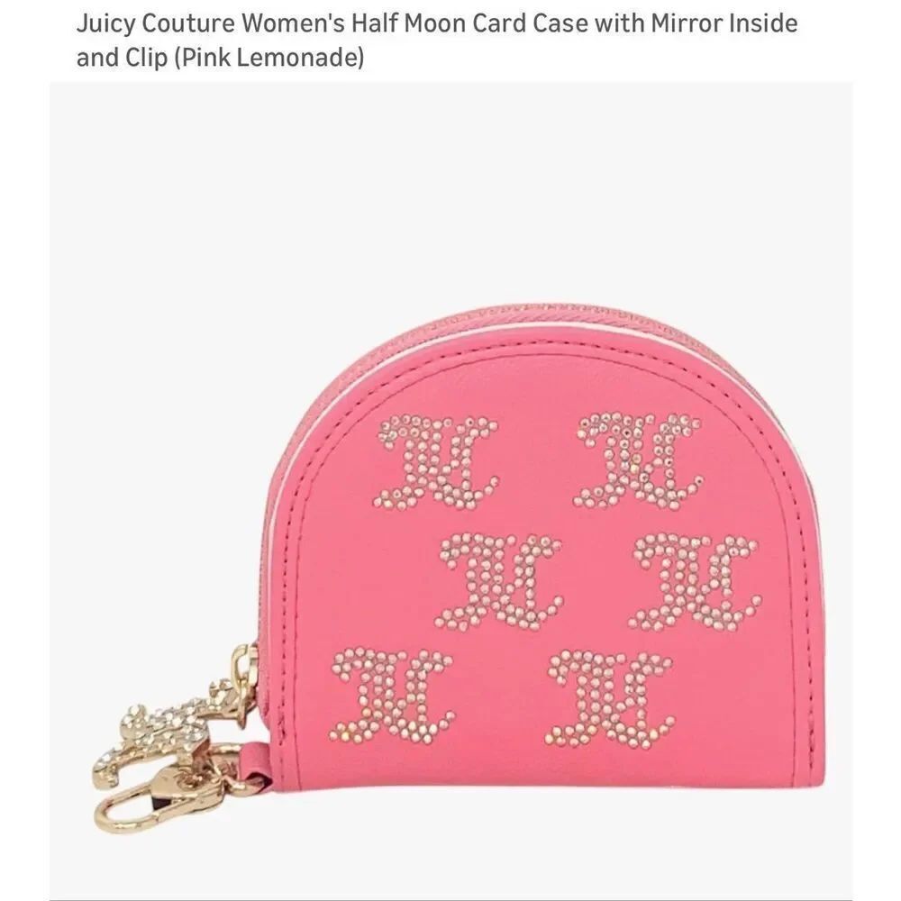 Juicy Couture half moon bling rhinestone logo mirror Wallet/card case pink